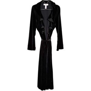 Oscar de la Renta Pink Label Black Velvet Ruffle Duster Robe L